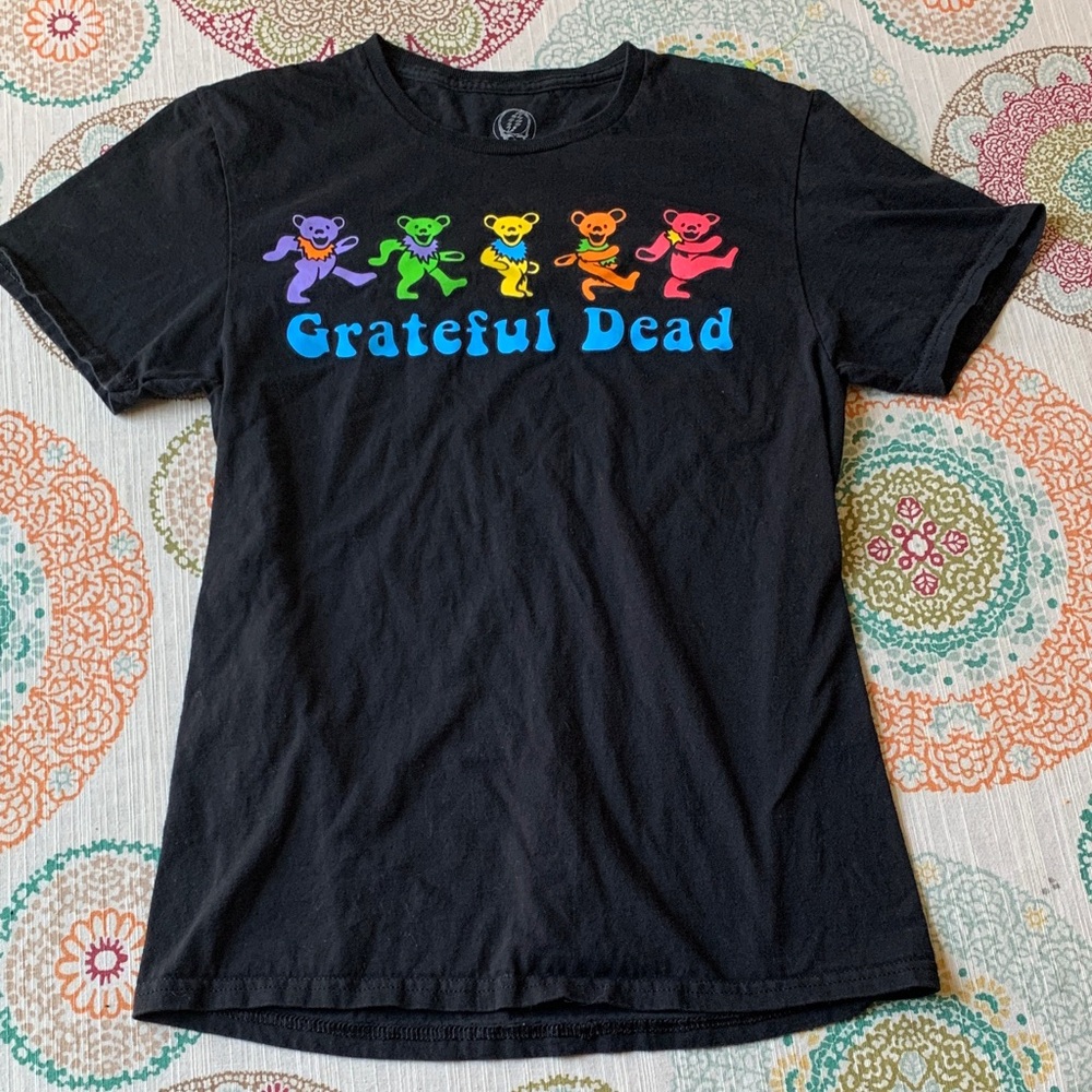 Grateful Dead Black T-Shirt Owsley’s Colorful Marching Bears S See Comments